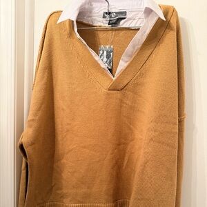 Poplin Paneled V Neck Sweater